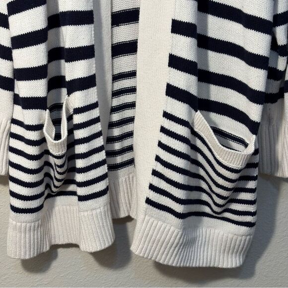 LOFT Cardigan White Navy Blue Striped Women’s XXL Open Front Pockets - Picture 4 of 13